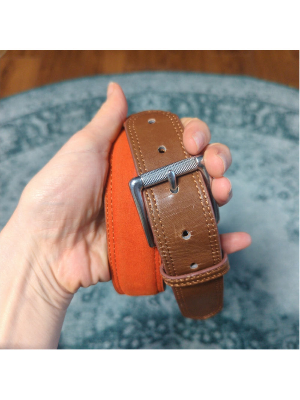 Brooks Brothers 346 Men's Leather Belt Brown Orange Silver Buckle 32